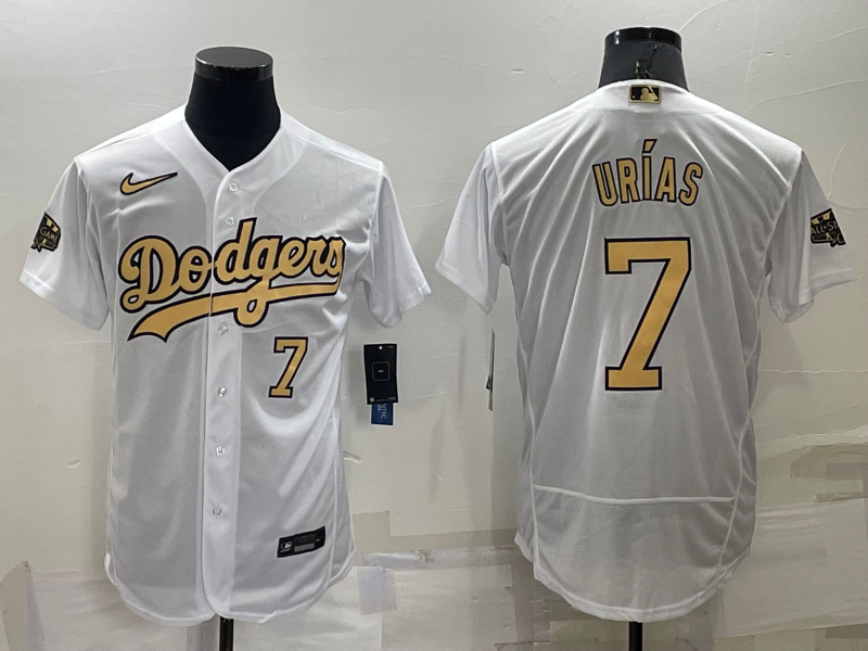 Men's Los Angeles Dodgers #7 Julio Urías 2022 All-Star White Flex Base Stitched Baseball Jersey Men's Los Angeles Dodgers #7 Julio Urías 2022 All-Star White Flex Base Stitched Baseball Jersey